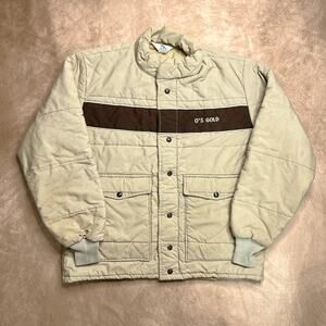 Vintage 80s Nomad O's Gold Seed Corn Work Jacket Puffy Center Stripe Workwear